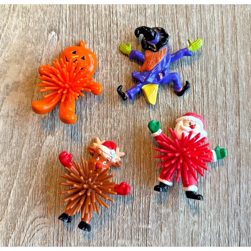 Vintage Halloween Christmas Brooch LOT OF 4 Pumpkin Santa Reindeer Witch Pins